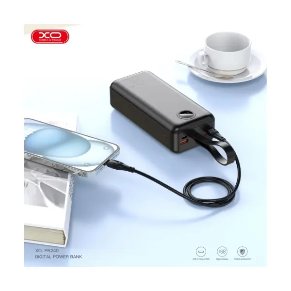 ЗОВНІШНІ АКУМУЛЯТОРИ POWER BANK XO PR240 TYPE-C 20W, USB-A 22.5W FULLY 30 000MAH, ЧОРНИЙ