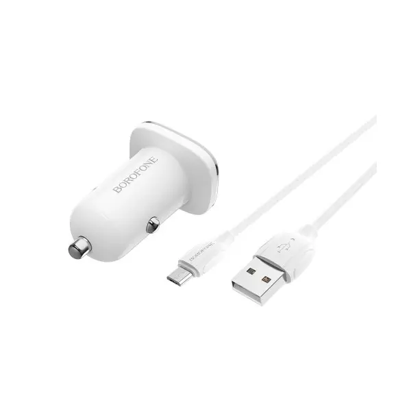 АВТОМОБІЛЬНИЙ ЗАРЯДНИЙ ПРИСТРІЙ BOROFONE BZ12 LASTING 2USB, 2.4A+ CABLE MICRO, БІЛИЙ