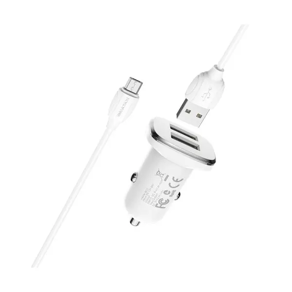 АВТОМОБІЛЬНИЙ ЗАРЯДНИЙ ПРИСТРІЙ BOROFONE BZ12 LASTING 2USB, 2.4A+ CABLE MICRO, БІЛИЙ