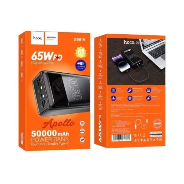 MR4_57122 Зовнішній акумулятор power bank hoco db81a apollo pd65w fully compatible power bank 50 000mah, чорний 