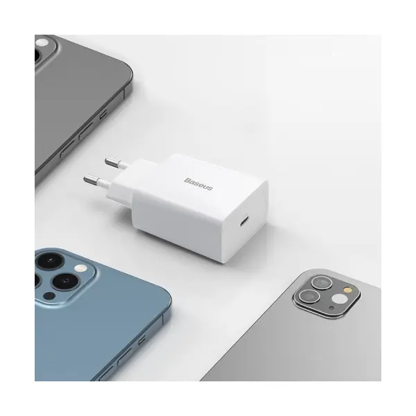 МЕРЕЖЕВИЙ ЗАРЯДНИЙ ПРИСТРІЙ BASEUS SPEED MINI QUICK CHARGER 1C 20W EU, БІЛИЙ CCFS-SN02