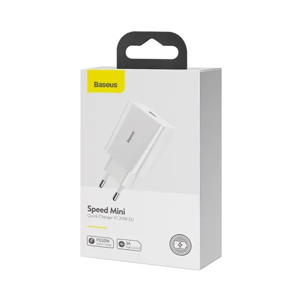 MR4_56175 Мережевий зарядний пристрій baseus speed mini quick charger 1c 20w eu, білий ccfs-sn02 