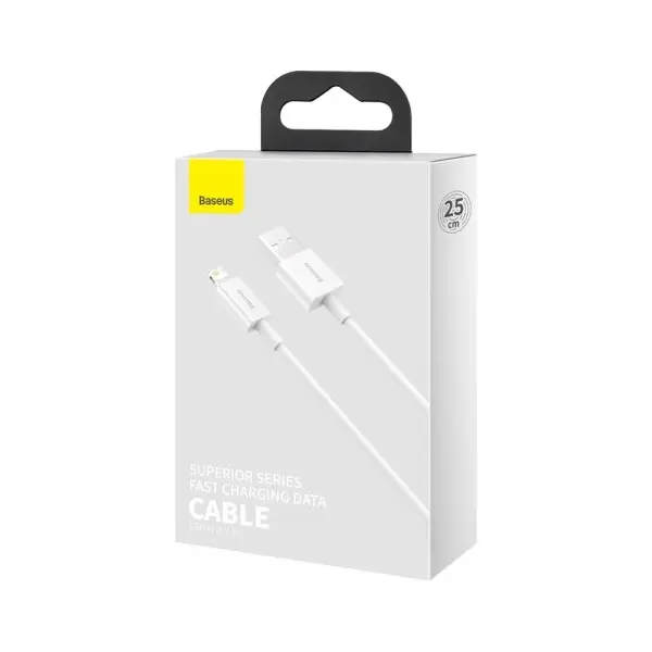 КАБЕЛЬ BASEUS SUPERIOR SERIES FAST CHARGING DATA CABLE USB-A TO LIGHTNING 2.4A 0.25M, БІЛИЙ CALYS-02