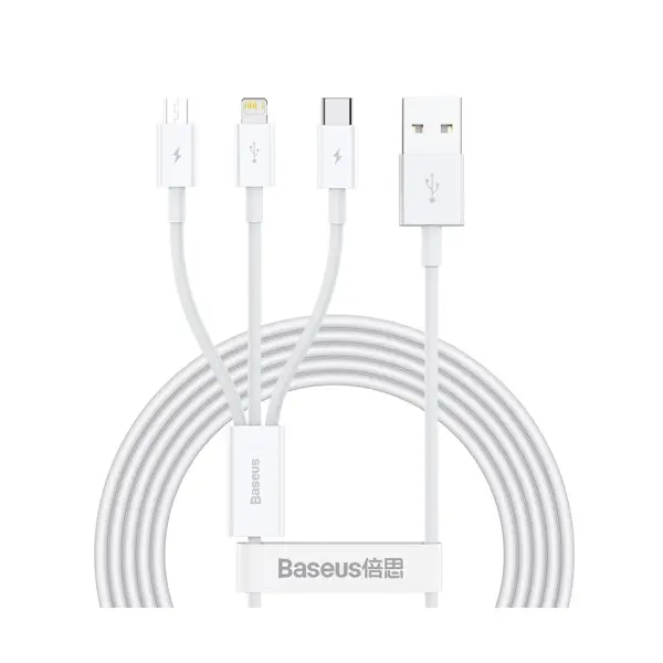 КАБЕЛЬ BASEUS SUPERIOR SERIES FAST CHARGING DATA CABLE USB-A TO (LIGHTNING, MICRO, TYPE-C) 3.5A 1.5M, БІЛИЙ CAMLTYS-02