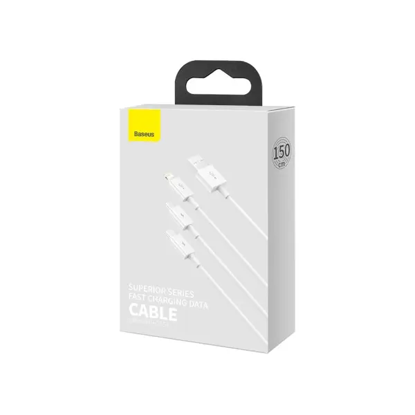 КАБЕЛЬ BASEUS SUPERIOR SERIES FAST CHARGING DATA CABLE USB-A TO (LIGHTNING, MICRO, TYPE-C) 3.5A 1.5M, БІЛИЙ CAMLTYS-02
