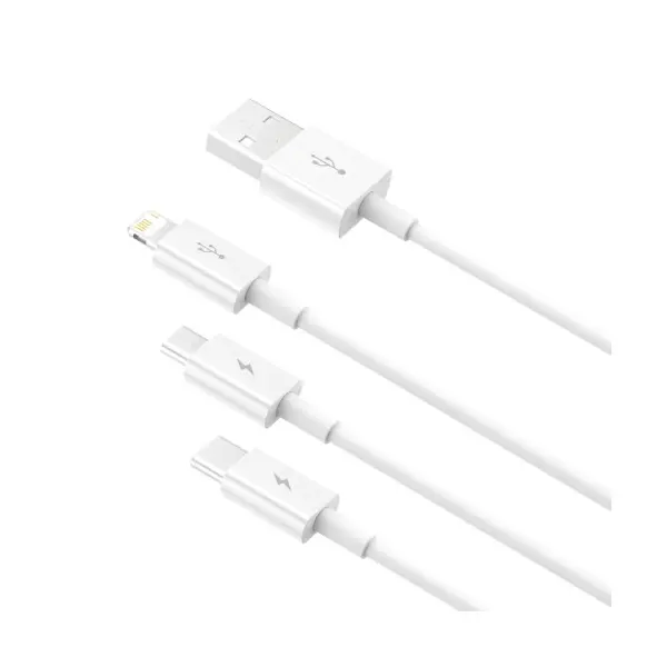 КАБЕЛЬ BASEUS SUPERIOR SERIES FAST CHARGING DATA CABLE USB-A TO (LIGHTNING, MICRO, TYPE-C) 3.5A 1.5M, БІЛИЙ CAMLTYS-02