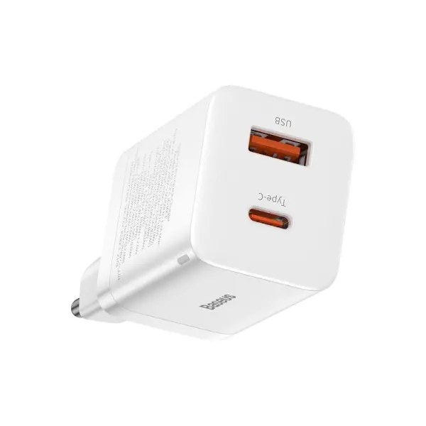 МЕРЕЖЕВИЙ ЗАРЯДНИЙ ПРИСТРІЙ BASEUS SUPER SI PRO QUICK CHARGER C+U 30W EU, БІЛИЙ CCSUPP-E02
