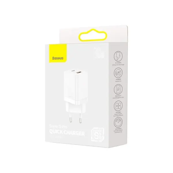 MR4_56194 Мережевий зарядний пристрій baseus super si pro quick charger c+u 30w eu, білий ccsupp-e02 