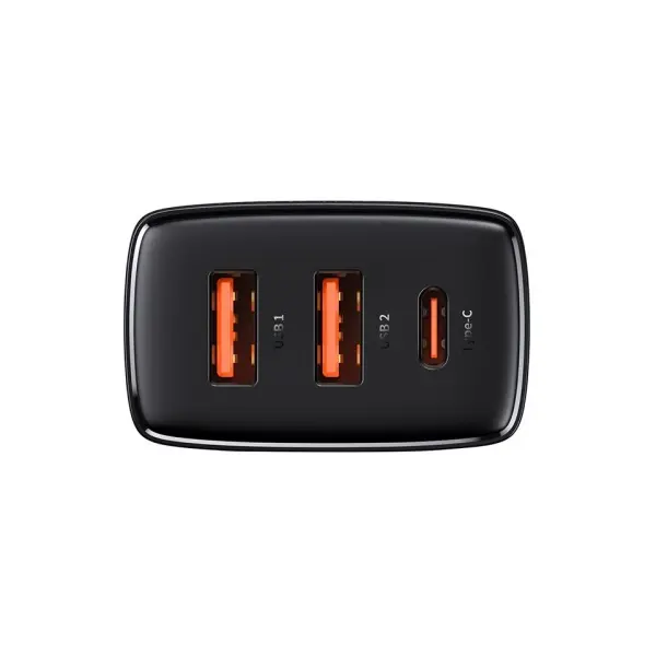 МЕРЕЖЕВИЙ ЗАРЯДНИЙ ПРИСТРІЙ BASEUS COMPACT QUICK CHARGER 2U+C 30W EU, ЧОРНИЙ CCXJ-E01