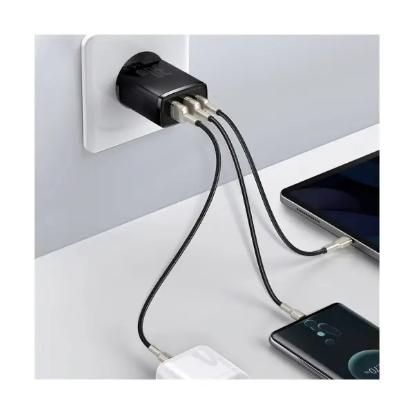 МЕРЕЖЕВИЙ ЗАРЯДНИЙ ПРИСТРІЙ BASEUS COMPACT QUICK CHARGER 2U+C 30W EU, ЧОРНИЙ CCXJ-E01