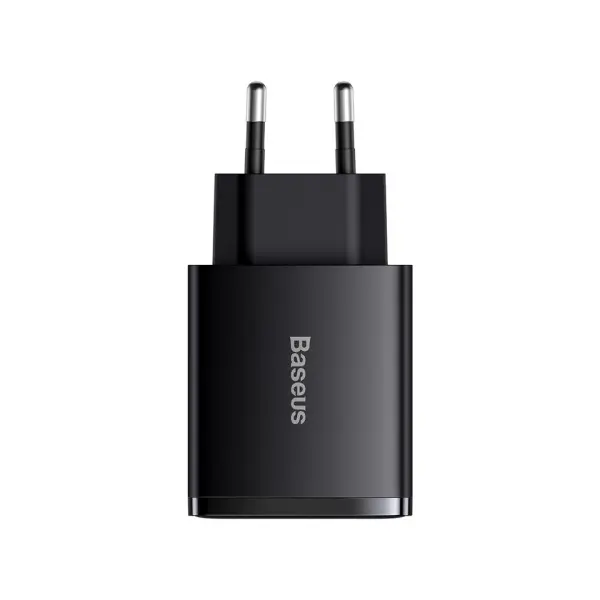 МЕРЕЖЕВИЙ ЗАРЯДНИЙ ПРИСТРІЙ BASEUS COMPACT QUICK CHARGER 2U+C 30W EU, ЧОРНИЙ CCXJ-E01