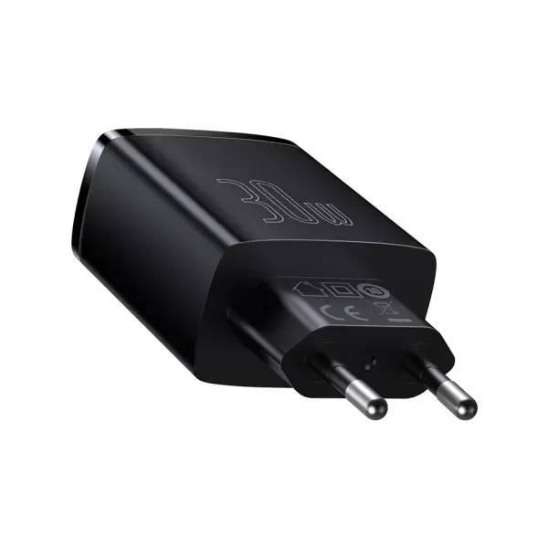 МЕРЕЖЕВИЙ ЗАРЯДНИЙ ПРИСТРІЙ BASEUS COMPACT QUICK CHARGER 2U+C 30W EU, ЧОРНИЙ CCXJ-E01