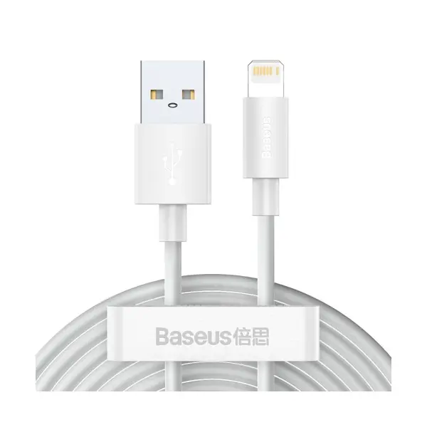 MR4_56015 Кабель baseus simple wisdom data cable kit usb-a to lightning 2.4a (2шт, set) 1.5m, білий tzcalzj-02 