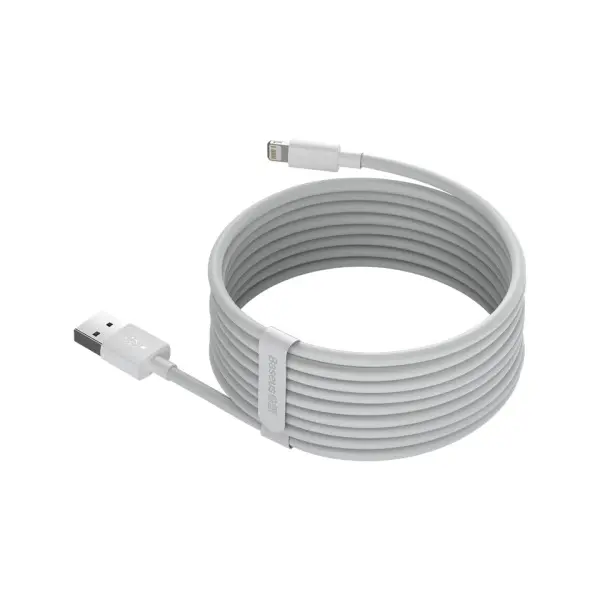 КАБЕЛЬ BASEUS SIMPLE WISDOM DATA CABLE KIT USB-A TO LIGHTNING 2.4A (2ШТ, SET) 1.5M, БІЛИЙ TZCALZJ-02