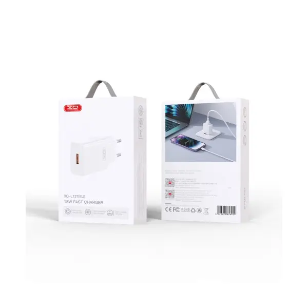 МЕРЕЖЕВИЙ ЗАРЯДНИЙ ПРИСТРІЙ XO L127 USB-A QC18W FAST CHARGING CHARGER, БІЛИЙ