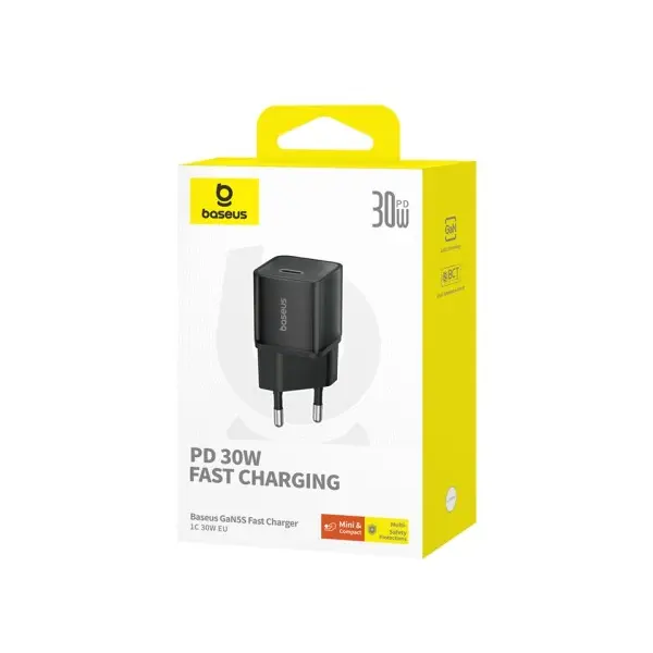 MR4_56142 Мережевий зарядний пристрій baseus gan5s fast charger 1c 30w eu, чорний p10162504113-00 