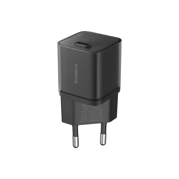 МЕРЕЖЕВИЙ ЗАРЯДНИЙ ПРИСТРІЙ BASEUS GAN5S FAST CHARGER 1C 30W EU, ЧОРНИЙ P10162504113-00