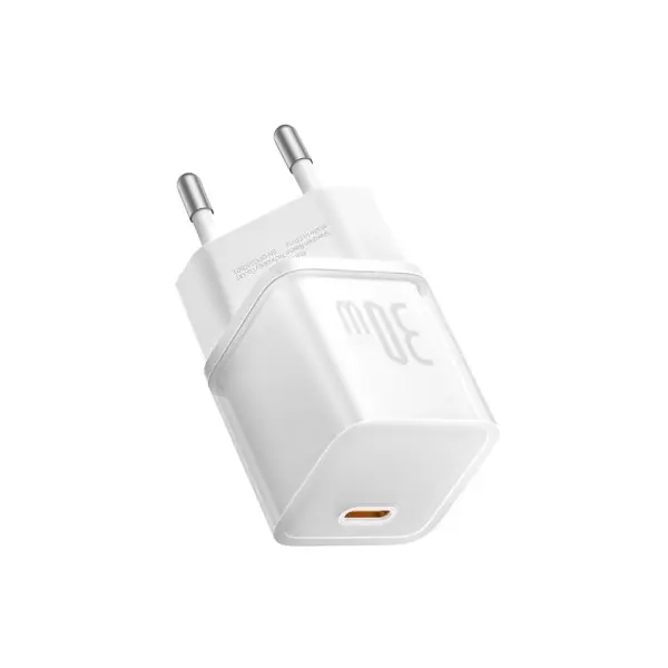 МЕРЕЖЕВИЙ ЗАРЯДНИЙ ПРИСТРІЙ BASEUS GAN5S FAST CHARGER 1C 30W EU, БІЛИЙ P10162504213-00