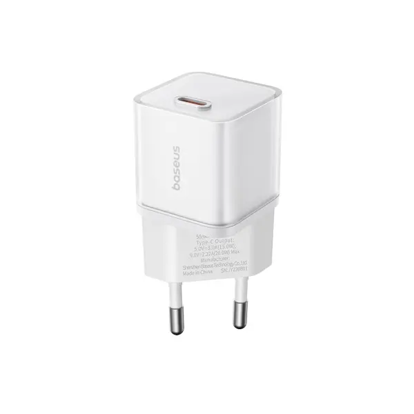 МЕРЕЖЕВИЙ ЗАРЯДНИЙ ПРИСТРІЙ BASEUS GAN5S FAST CHARGER 1C 20W EU, БІЛИЙ P10162503213-00