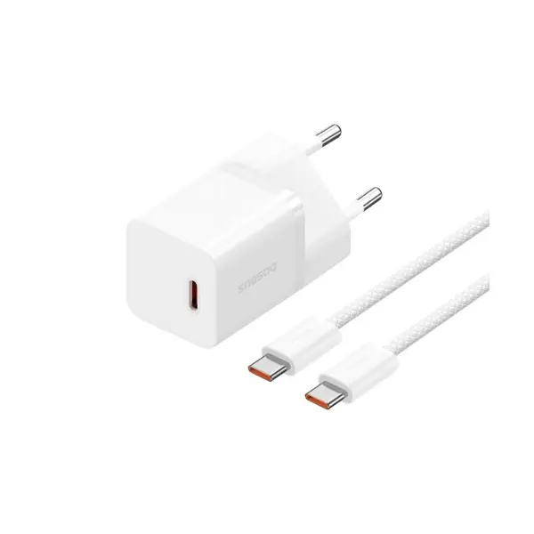 MR4_56150 Мережевий зарядний пристрій baseus gan5 fast charger (mini) 1c 30w eu cable type-c to type-c 1m, білий p10110902213-00 