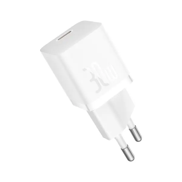MR4_56150 Мережевий зарядний пристрій baseus gan5 fast charger (mini) 1c 30w eu cable type-c to type-c 1m, білий p10110902213-00 