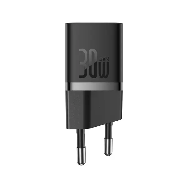 МЕРЕЖЕВИЙ ЗАРЯДНИЙ ПРИСТРІЙ BASEUS GAN5 FAST CHARGER (MINI) 1C 30W EU CABLE TYPE-C TO TYPE-C 1M, ЧОРНИЙ P10110902113-00