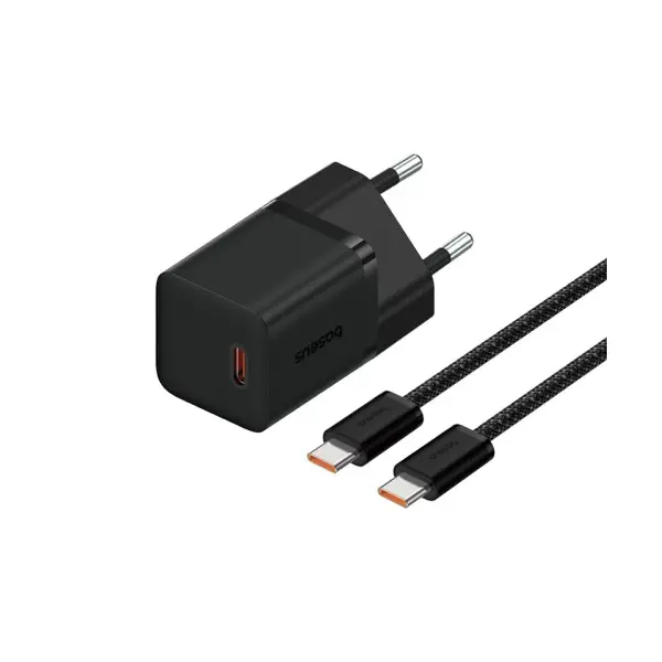 MR4_56151 Мережевий зарядний пристрій baseus gan5 fast charger (mini) 1c 30w eu cable type-c to type-c 1m, чорний p10110902113-00 