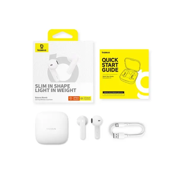 НАВУШНИКИ BASEUS BOWIE E16 TRUE WIRELESS EARPHONES, БІЛИЙ A00061900223-00