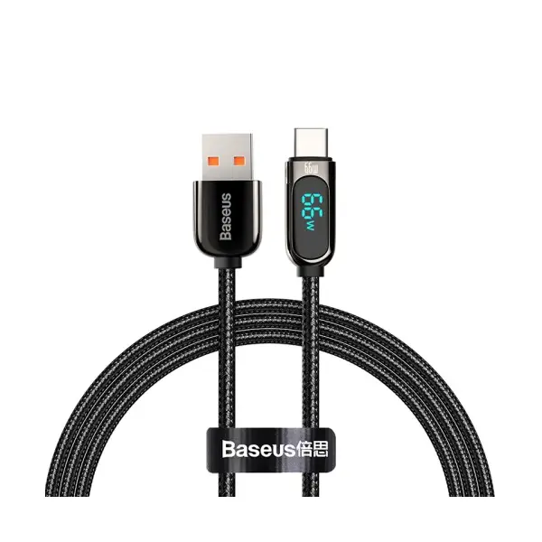 КАБЕЛЬ BASEUS DISPLAY FAST CHARGING DATA CABLE USB-A TO TYPE-C 66W 1M, ЧОРНИЙ CASX020001