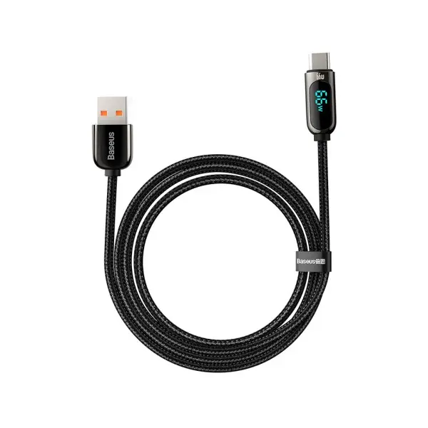 КАБЕЛЬ BASEUS DISPLAY FAST CHARGING DATA CABLE USB-A TO TYPE-C 66W 1M, ЧОРНИЙ CASX020001