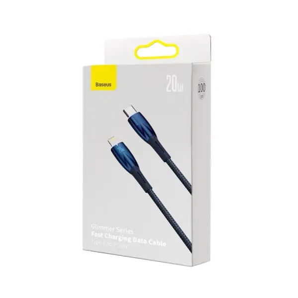 КАБЕЛЬ PD BASEUS GLIMMER SERIES FAST CHARGING DATA CABLE TYPE-C TO LIGHTNING 20W 1M СИНІЙ CADH000003