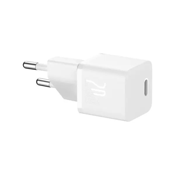 МЕРЕЖЕВИЙ ЗАРЯДНИЙ ПРИСТРІЙ BASEUS GAN5 FAST CHARGER (MINI) 1C 20W EU, БІЛИЙ CCGN050102