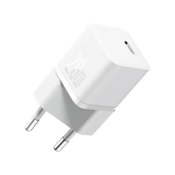 МЕРЕЖЕВИЙ ЗАРЯДНИЙ ПРИСТРІЙ BASEUS GAN5 FAST CHARGER (MINI) 1C 20W EU, БІЛИЙ CCGN050102