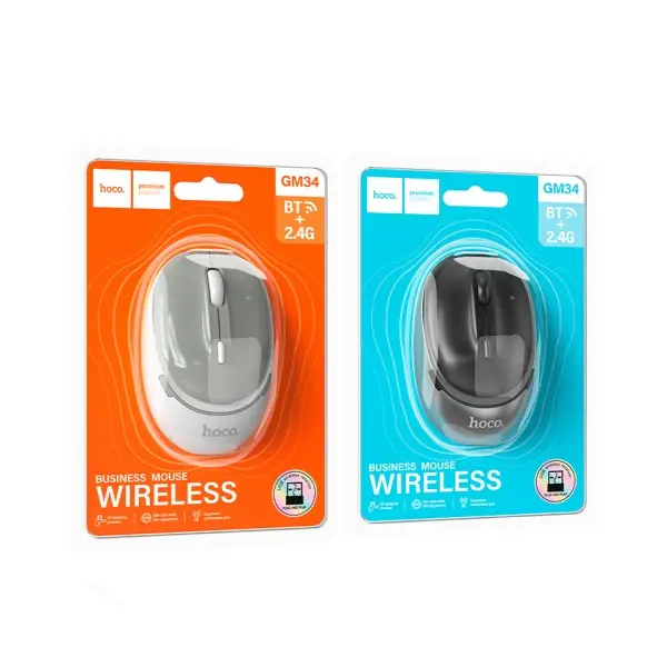КОМПЮТЕРНА МИШКА HOCO GM34 NUEVO DUAL-MODE BUSINESS WIRELESS MOUSE, ЧОРНИЙ METAL, СІРИЙ