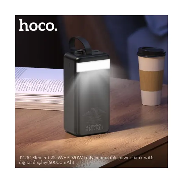 MR4_60336 Зовнішній акумулятор power bank hoco j123c element 22.5w+pd20w fully compatible with lcd and led-lamp 60 000mah, чорний 