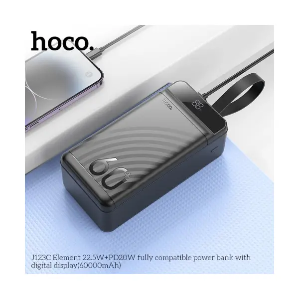 MR4_60336 Зовнішній акумулятор power bank hoco j123c element 22.5w+pd20w fully compatible with lcd and led-lamp 60 000mah, чорний HOCO