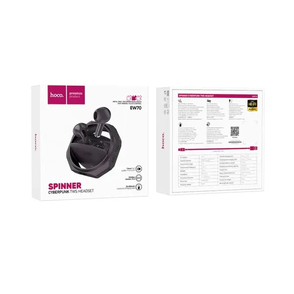 НАВУШНИКИ БЕЗДРОТОВІ HOCO EW70 GLORY TRUE WIRELESS BT5.4, 6HOURS, ЧОРНИЙ ПУРПУРОВИЙ