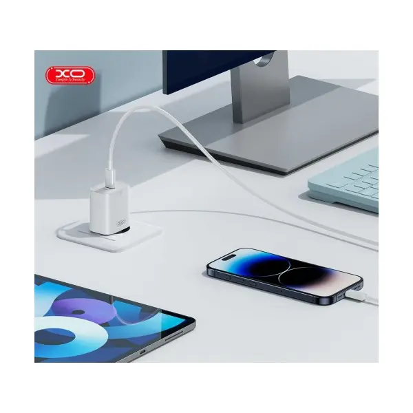 МЕРЕЖЕВИЙ ЗАРЯДНИЙ ПРИСТРІЙ XO L131 (EU) PD30W TYPE-C FAST CHARGING, БІЛИЙ