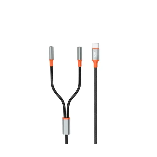 MR4_60162 Адаптер xo nb-r269b couple cable type-c to dual 3.5 female adapter 1.2m, чорний 
