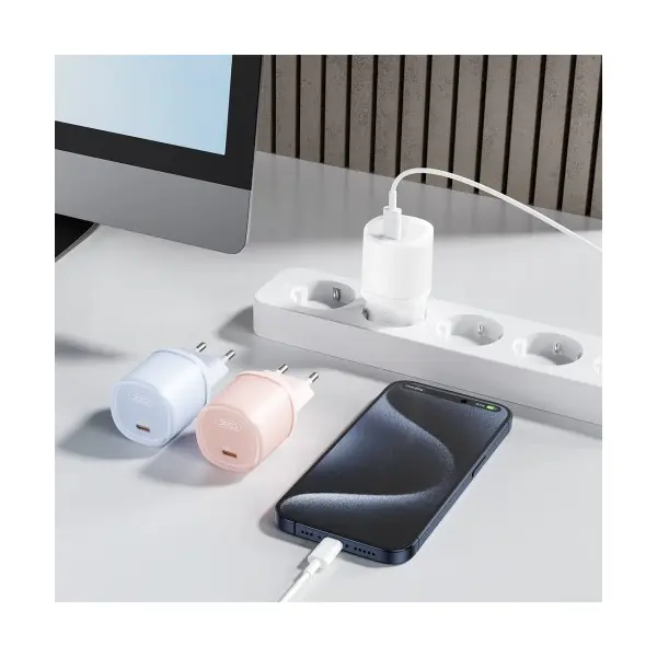 МЕРЕЖЕВИЙ ЗАРЯДНИЙ ПРИСТРІЙ XO L143 (EU) PD20W SINGLE TYPE-C CHARGER СИНІЙ