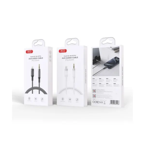 АДАПТЕР XO NB-R279A IP TO 3.5 BRUSHED CLEAR AUDIO CABLE, БІЛИЙ