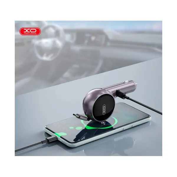 АВТОМОБІЛЬНИЙ ЗАРЯДНИЙ ПРИСТРІЙ XO CC65 2IN1 WITH RETRACTABLE CAR CHARGER ФІОЛЕТОВИЙ
