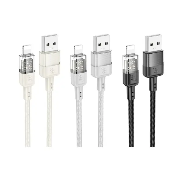 КАБЕЛЬ HOCO U129 SPIRIT TRANSPARENT CHARGING DATA CABLE LIGHTNING 1.2M, ЧОРНИЙ