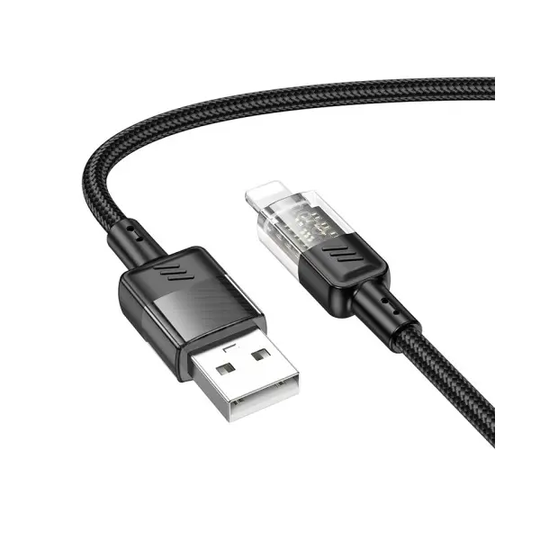 КАБЕЛЬ HOCO U129 SPIRIT TRANSPARENT CHARGING DATA CABLE LIGHTNING 1.2M, ЧОРНИЙ