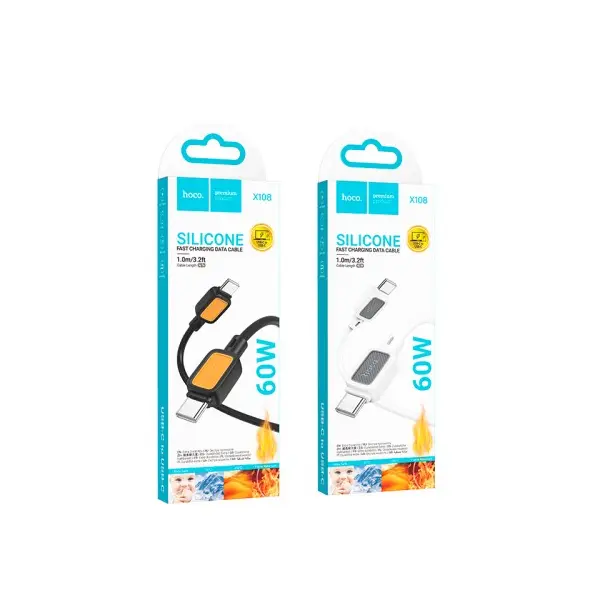 MR4_62089 Кабель pd hoco x108 benefit 60w silicone charging data cable c to c 1m, чорний 