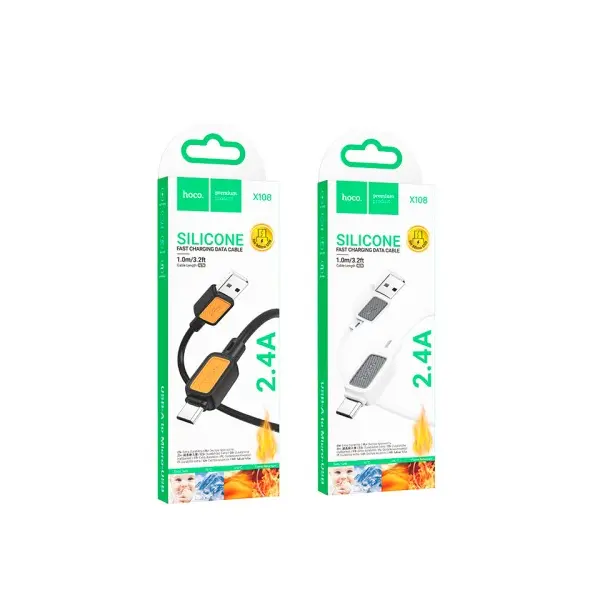 КАБЕЛЬ HOCO X108 BENEFIT SILICONE CHARGING DATA CABLE MICRO 2,4A, 1M, ЧОРНИЙ