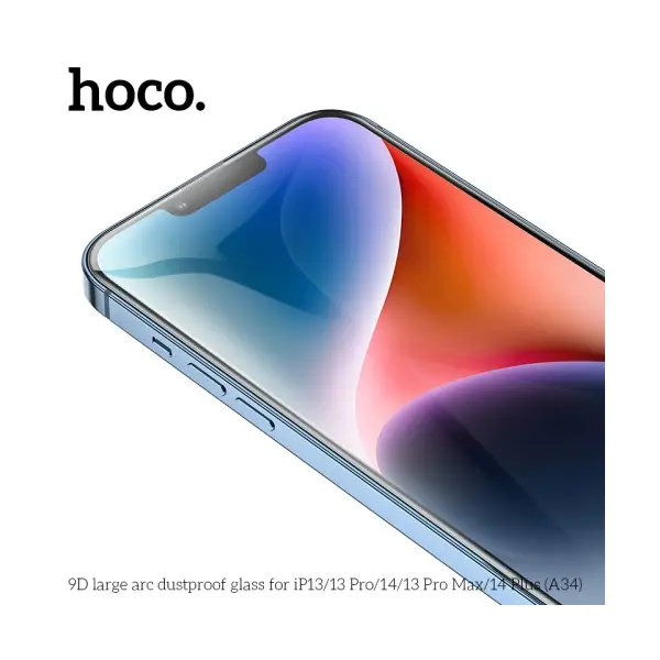 ЗАХИСНЕ СКЛО HOCO A34 9D LARGE ARC DUSTPROOF ДЛЯ IPHONE 13 PRO MAX, 14PLUS, ЧОРНИЙ