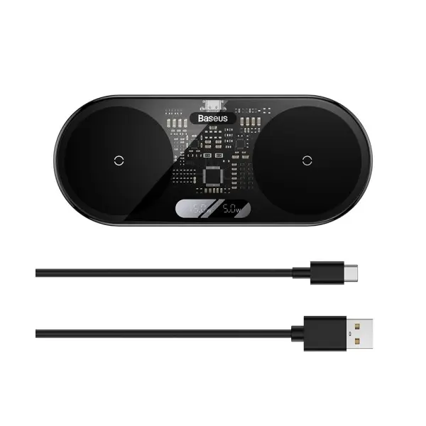 БЕЗДРОТОВИЙ ЗАРЯДНИЙ ПРИСТРІЙ BASEUS DIGITAL LED DISPLAY 2IN1 WIRELESS CHARGER 20W, ЧОРНИЙ WXSX010101