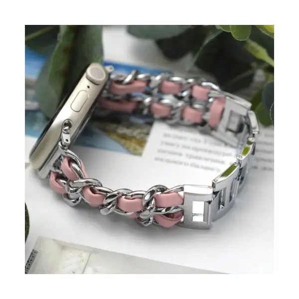 MR4_103156 Ремінець для apple watch chanel leather 38, 40, 41 rose gold-чорний PRC