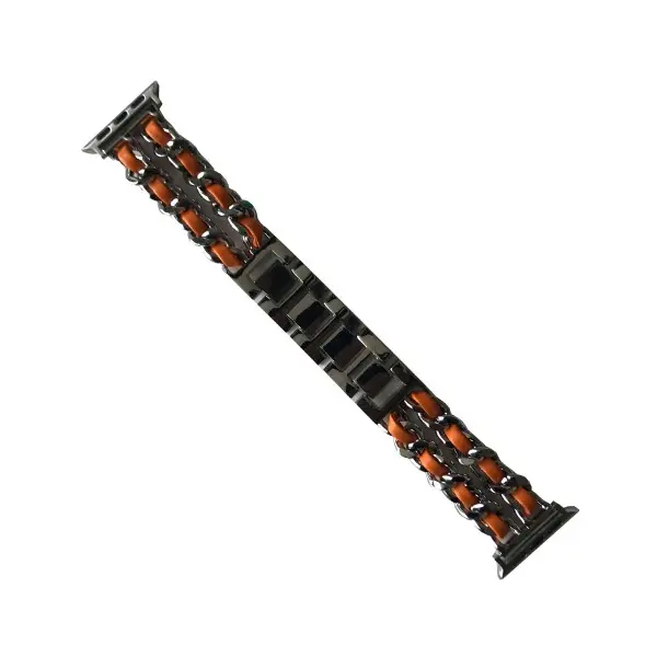 РЕМІНЕЦЬ ДЛЯ APPLE WATCH CHANEL LEATHER 38, 40, 41, СІРИЙ-ORANGE